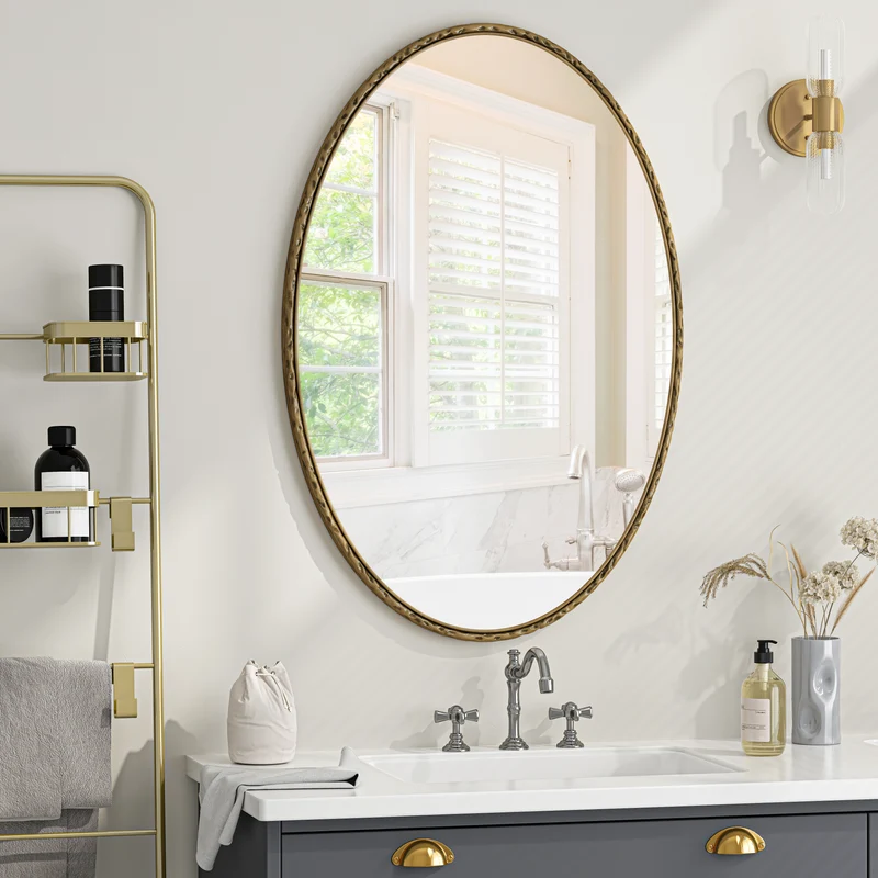 Miroir ovale rétro en fer forgé doré effet vieilli 65x100cm DUSKLEAF