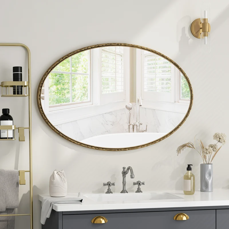 Miroir ovale rétro en fer forgé doré effet vieilli 65x100cm DUSKLEAF