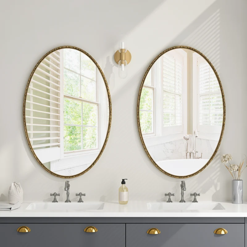 Miroir ovale rétro en fer forgé doré effet vieilli 65x100cm DUSKLEAF