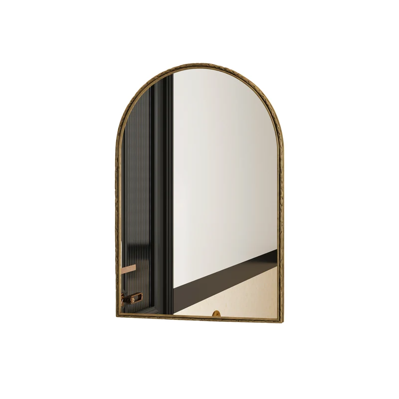 Miroir mural arqué doré martelé effet antique, verre trempé, 61x91cm PRAIRIEAWN