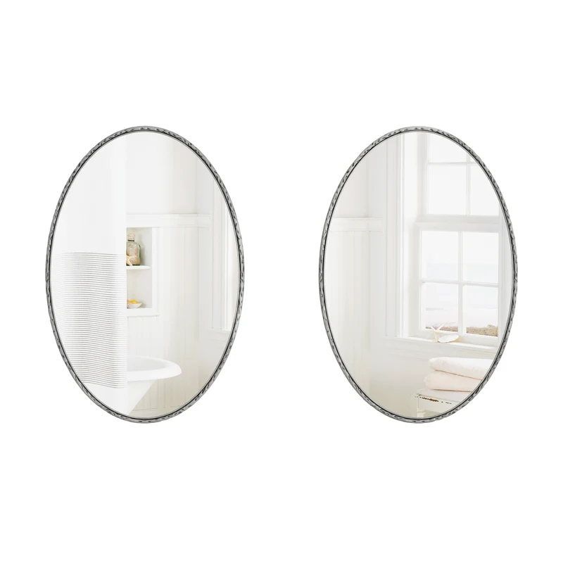 Miroir mural ovale rétro cadre argenté martelé effet antique 100x65cm PATTERNCRACK