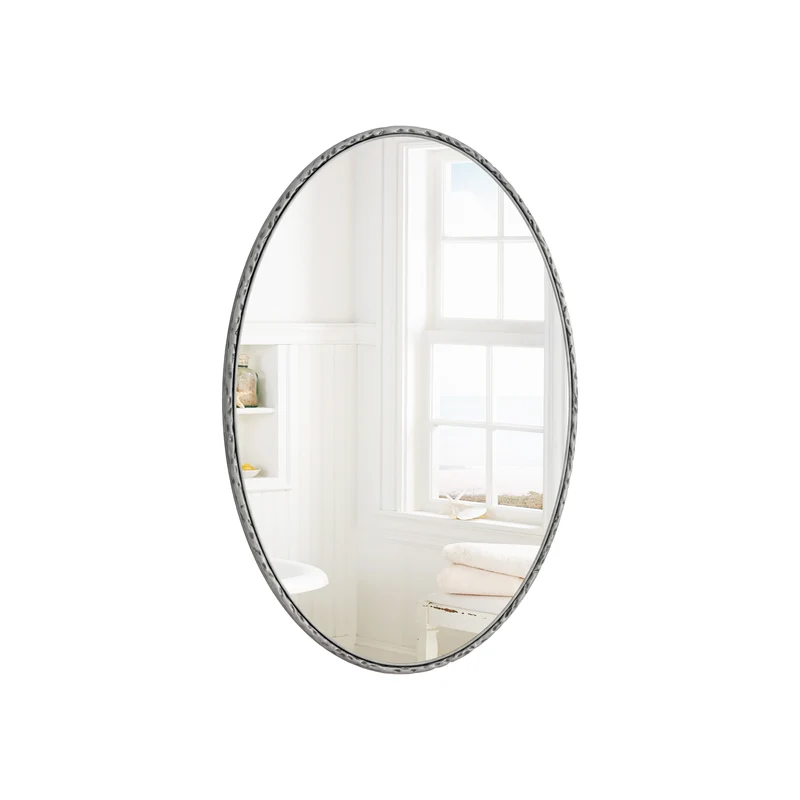 Miroir mural ovale rétro cadre argenté martelé effet antique 100x65cm PATTERNCRACK