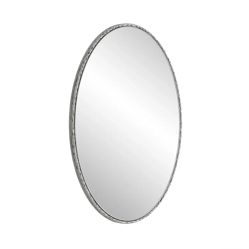 Miroir mural ovale rétro cadre argenté martelé effet antique 100x65cm PATTERNCRACK