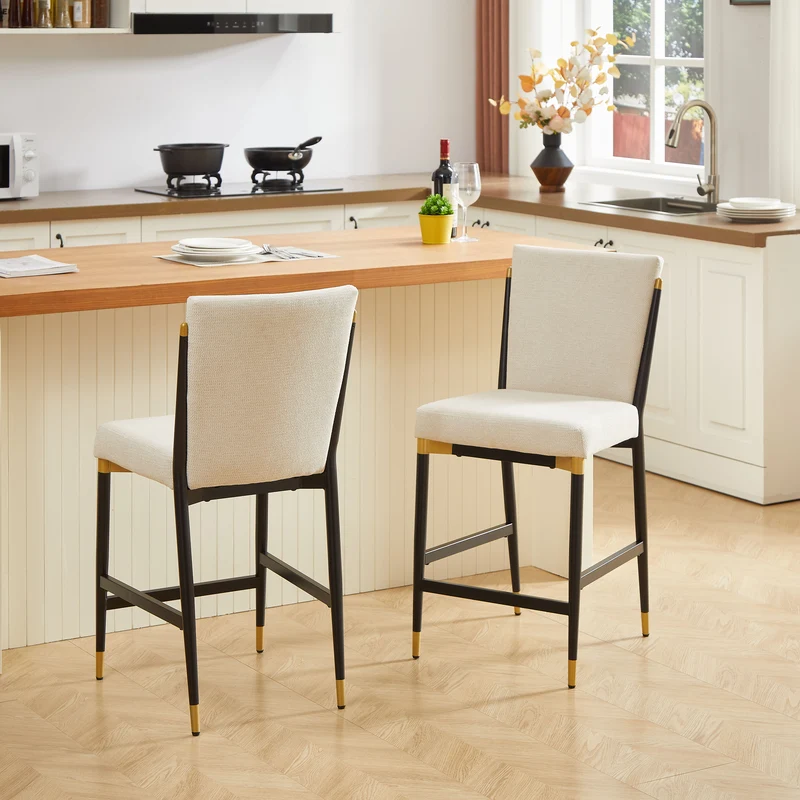 Lot de 2 tabourets de bar tissu blanc accents dorés avec repose-pieds - luxe contemporain CARDIOTOX