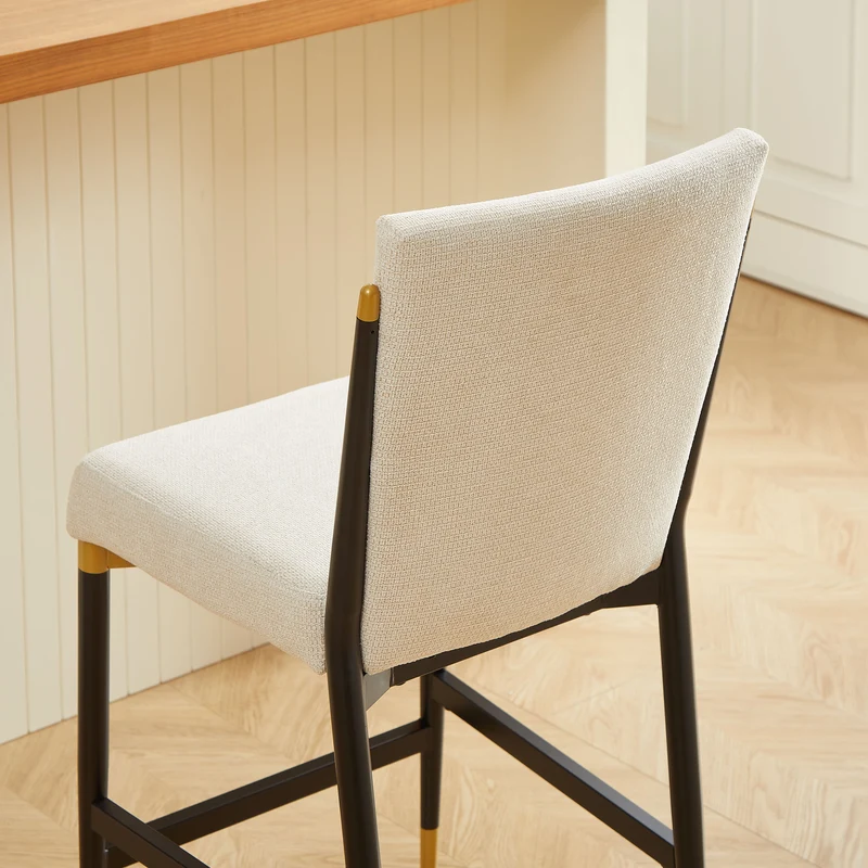 Lot de 2 tabourets de bar tissu blanc accents dorés avec repose-pieds - luxe contemporain CARDIOTOX