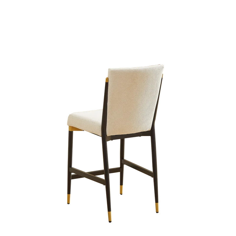Lot de 2 tabourets de bar tissu blanc accents dorés avec repose-pieds - luxe contemporain CARDIOTOX