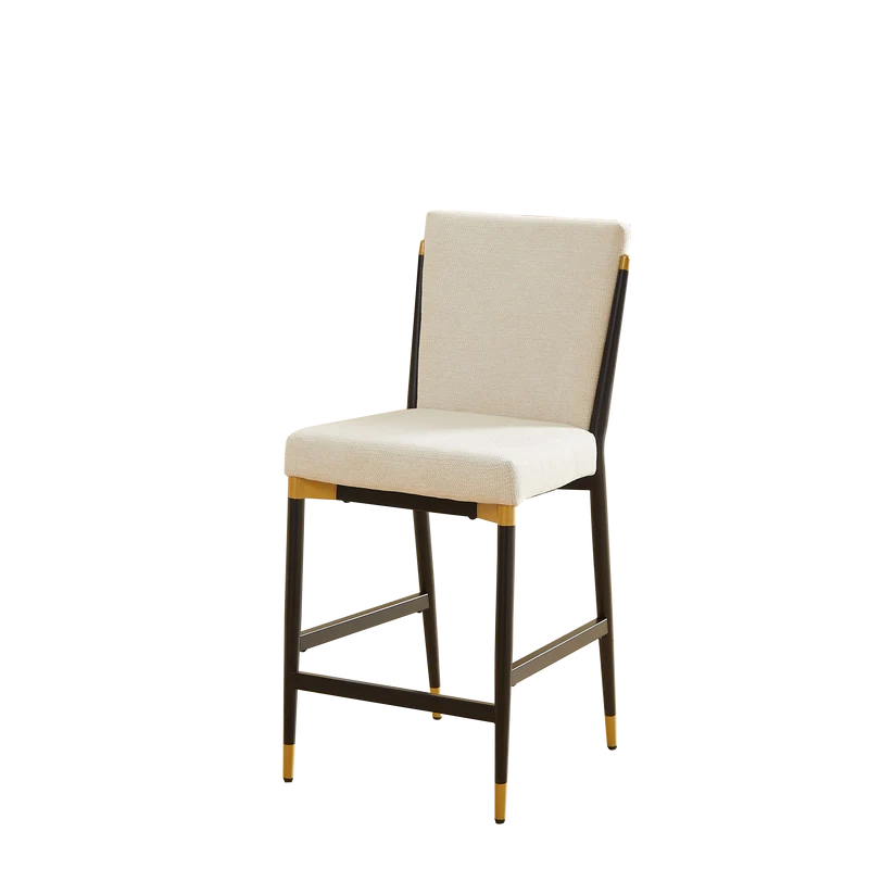 Lot de 2 tabourets de bar tissu blanc accents dorés avec repose-pieds - luxe contemporain CARDIOTOX