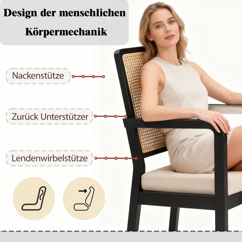 Lot de 2 de chaises de salle à manger dossier rotin, velours beige et bois noir - élégance rétro HELIOCURRENT