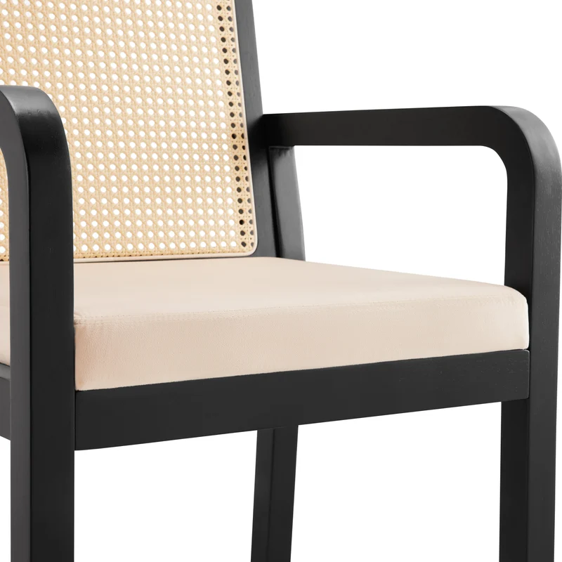 Lot de 2 de chaises de salle à manger dossier rotin, velours beige et bois noir - élégance rétro HELIOCURRENT