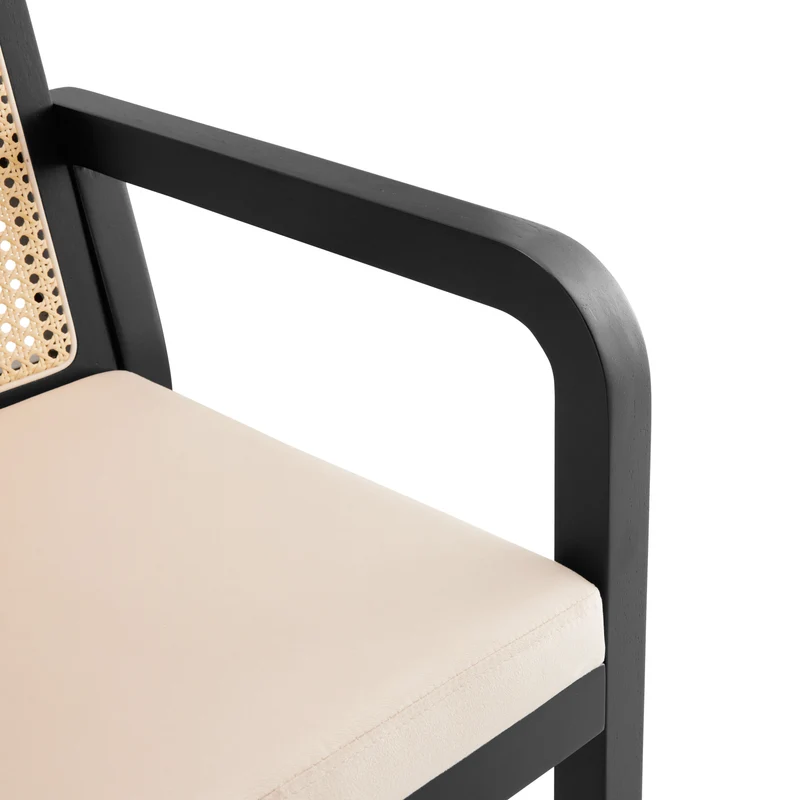 Lot de 2 de chaises de salle à manger dossier rotin, velours beige et bois noir - élégance rétro HELIOCURRENT