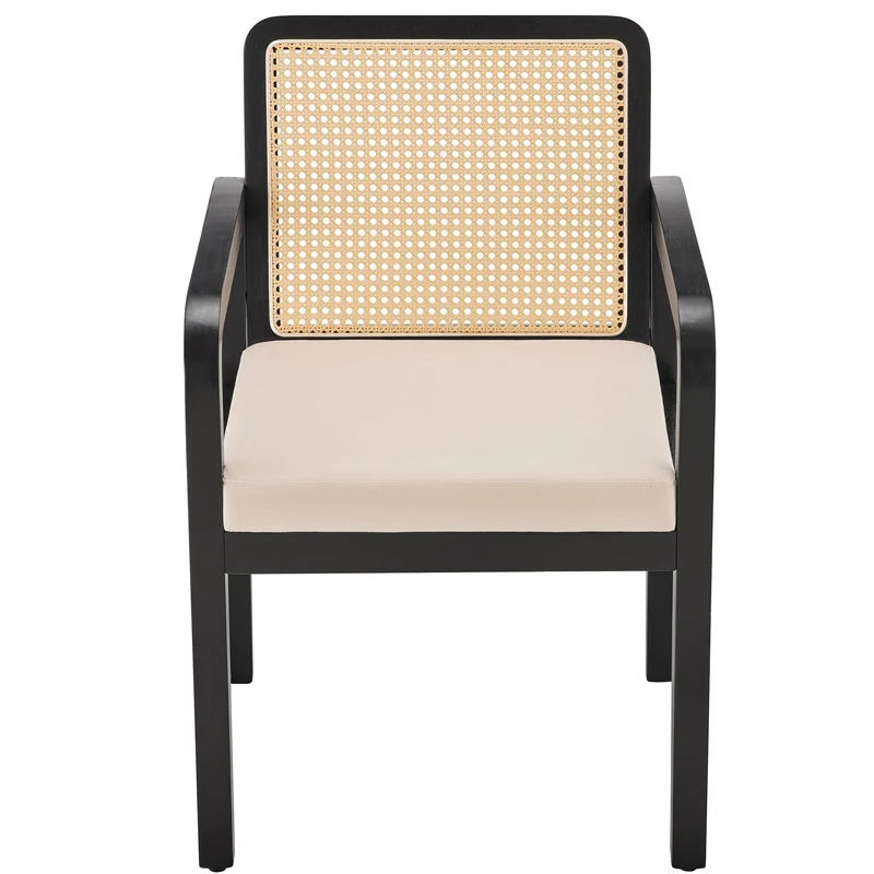 Lot de 2 de chaises de salle à manger dossier rotin, velours beige et bois noir - élégance rétro HELIOCURRENT