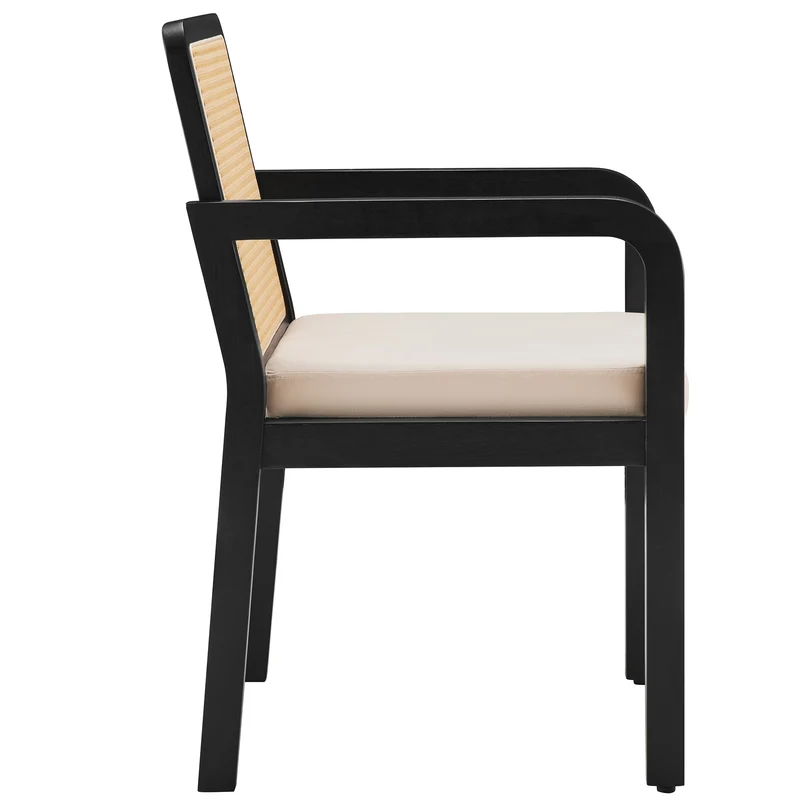 Lot de 2 de chaises de salle à manger dossier rotin, velours beige et bois noir - élégance rétro HELIOCURRENT