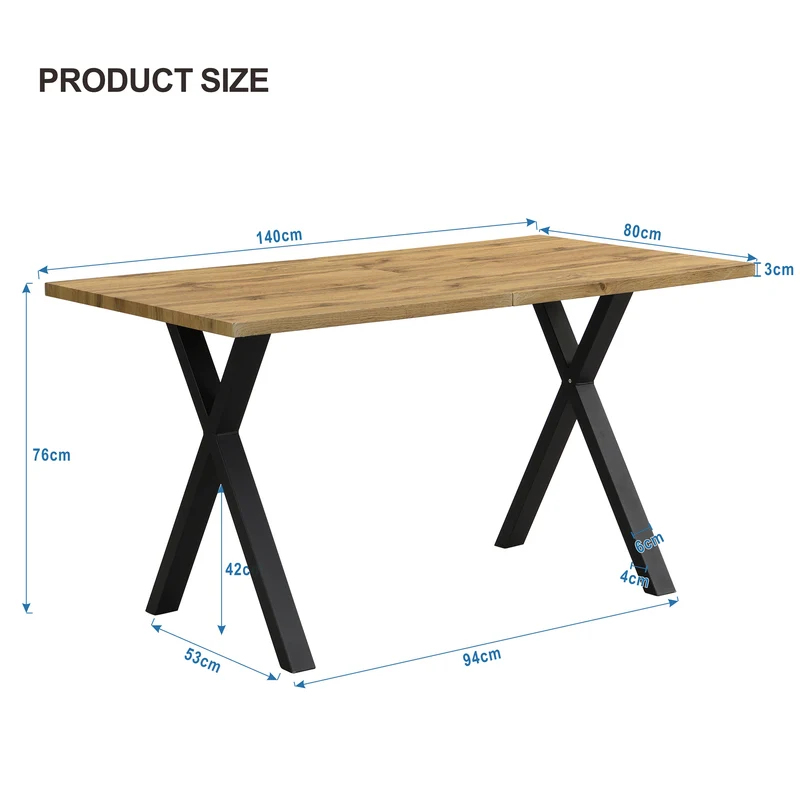 Table à manger rectangulaire effet bois chêne style industriel pieds croisés 140x80cm CRYPTOBIO