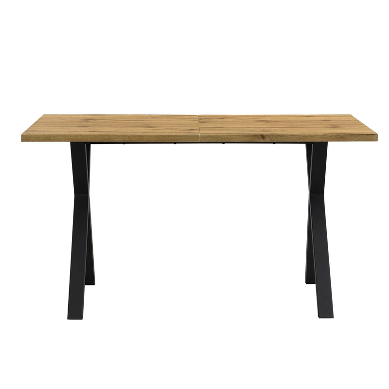 Table à manger rectangulaire effet bois chêne style industriel pieds croisés 140x80cm CRYPTOBIO