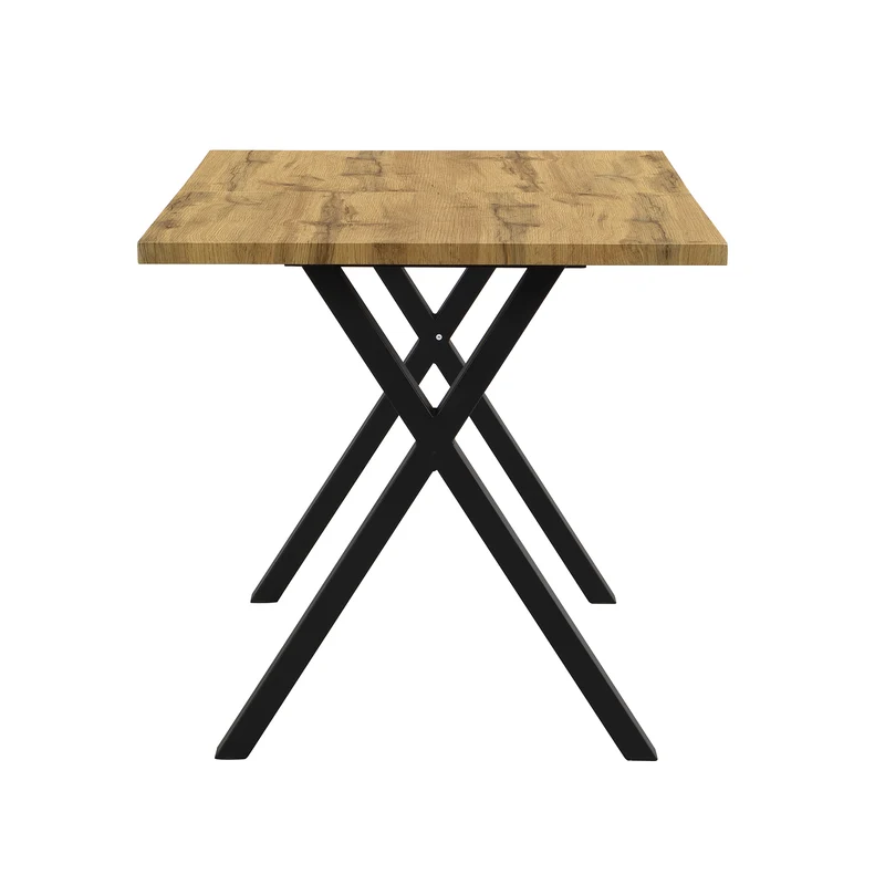 Table à manger rectangulaire effet bois chêne style industriel pieds croisés 140x80cm CRYPTOBIO