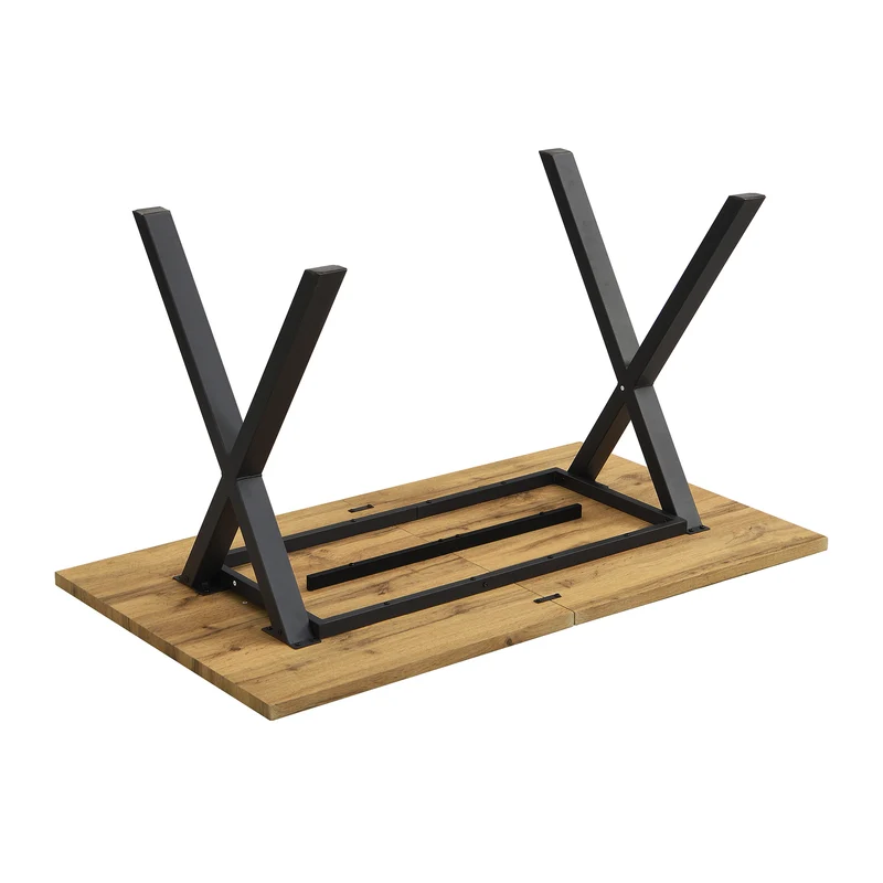 Table à manger rectangulaire effet bois chêne style industriel pieds croisés 140x80cm CRYPTOBIO