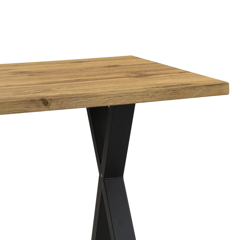Table à manger rectangulaire effet bois chêne style industriel pieds croisés 140x80cm CRYPTOBIO