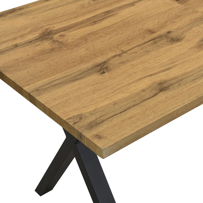 Table à manger rectangulaire effet bois chêne style industriel pieds croisés 140x80cm CRYPTOBIO