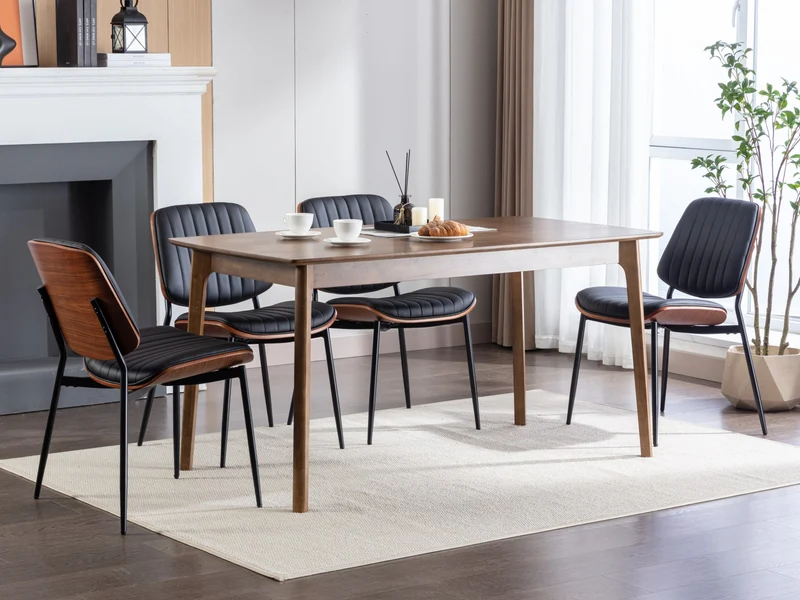 Lot de 2 chaises de salle à manger vintage en cuir PU et bois noyer courbé - style industriel chic AUTOMIMET