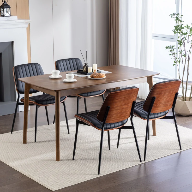 Lot de 2 chaises de salle à manger vintage en cuir PU et bois noyer courbé - style industriel chic AUTOMIMET