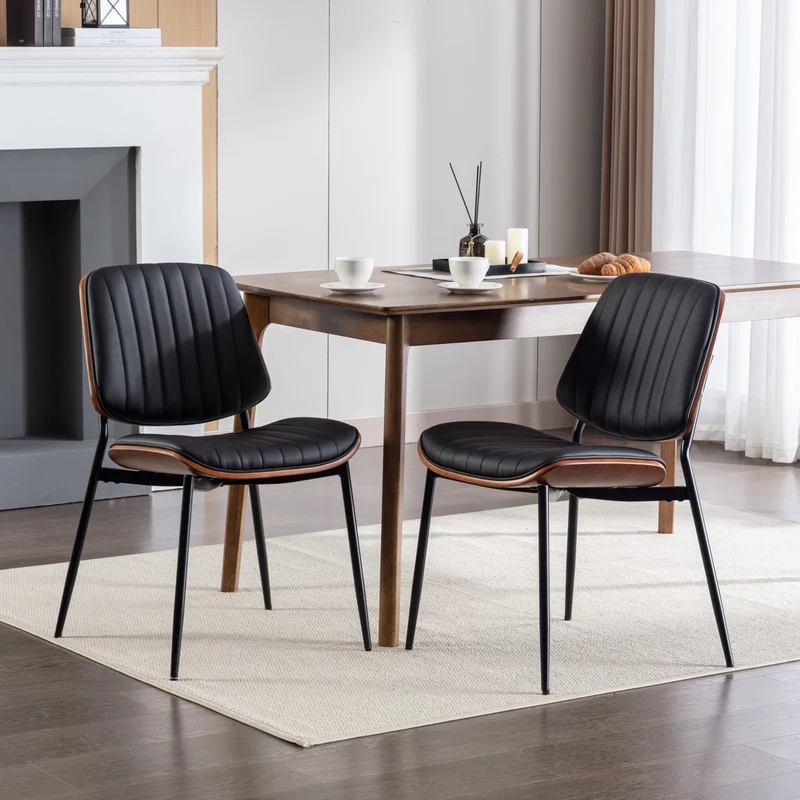 Lot de 2 chaises de salle à manger vintage en cuir PU et bois noyer courbé - style industriel chic AUTOMIMET
