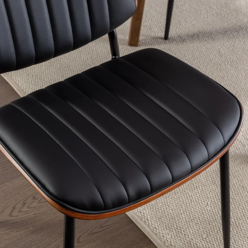 Lot de 2 chaises de salle à manger vintage en cuir PU et bois noyer courbé - style industriel chic AUTOMIMET