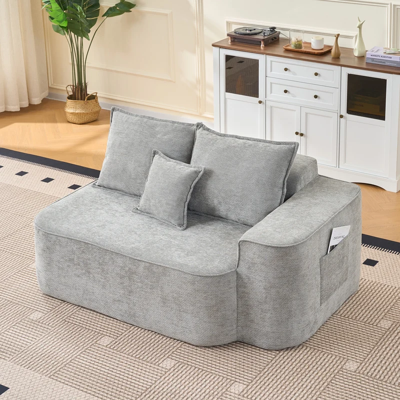 Canapé d'angle XXL L-Form modulable 264cm en chenille gris clair, profond, sans montage, confort moelleux DECENTRA