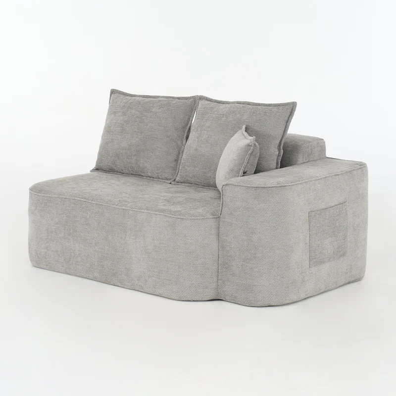 Canapé d'angle XXL L-Form modulable 264cm en chenille gris clair, profond, sans montage, confort moelleux DECENTRA