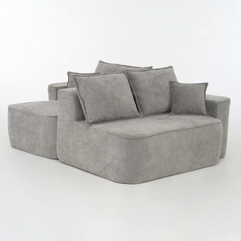 Canapé d'angle XXL L-Form modulable 264cm en chenille gris clair, profond, sans montage, confort moelleux DECENTRA