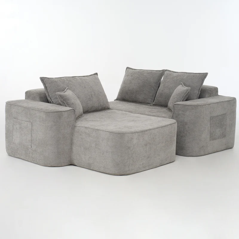 Canapé d'angle XXL L-Form modulable 264cm en chenille gris clair, profond, sans montage, confort moelleux DECENTRA