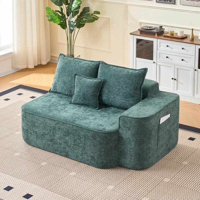 Canapé d'angle XXL L-Form modulable 264cm en chenille vert, profond, sans montage, confort moelleux BIOLOGY