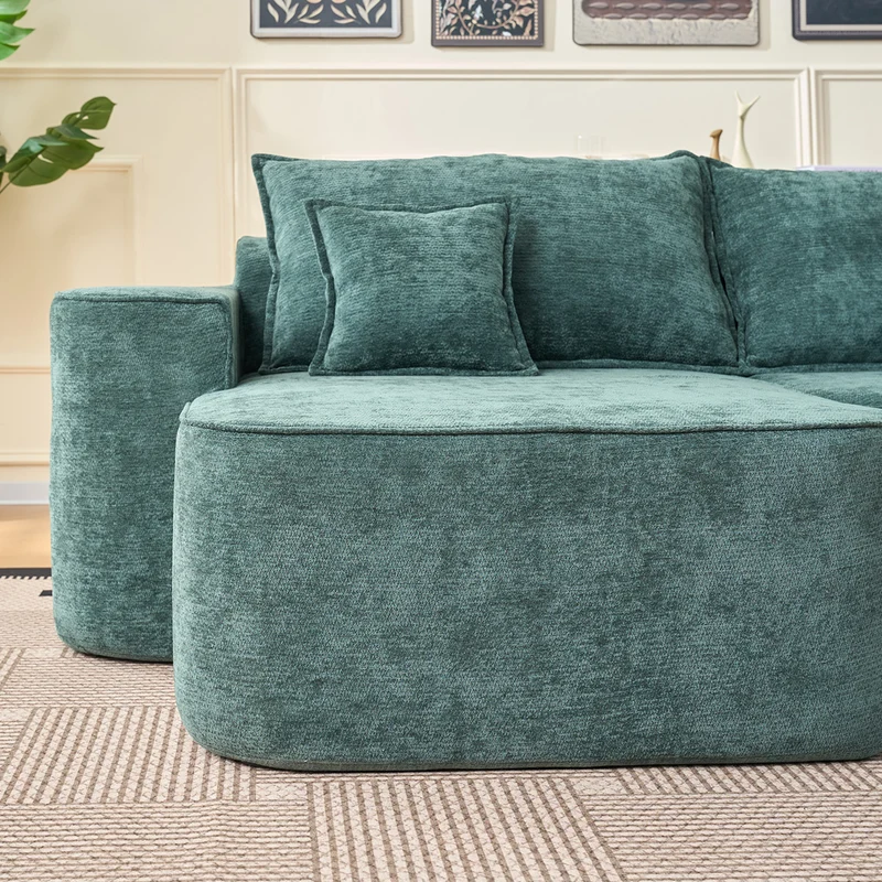 Canapé d'angle XXL L-Form modulable 264cm en chenille vert, profond, sans montage, confort moelleux BIOLOGY