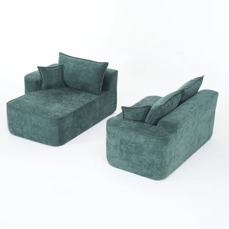 Canapé d'angle XXL L-Form modulable 264cm en chenille vert, profond, sans montage, confort moelleux BIOLOGY