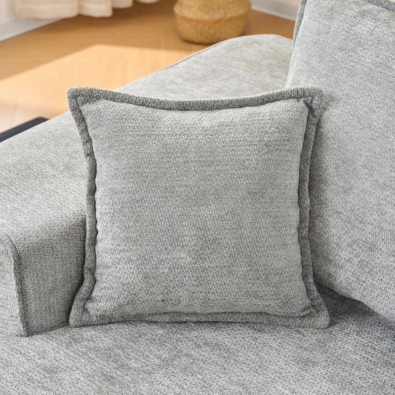 Canapé 2 places sans montage chenille gris clair, poches latérales, assise moelleuse PROCESS