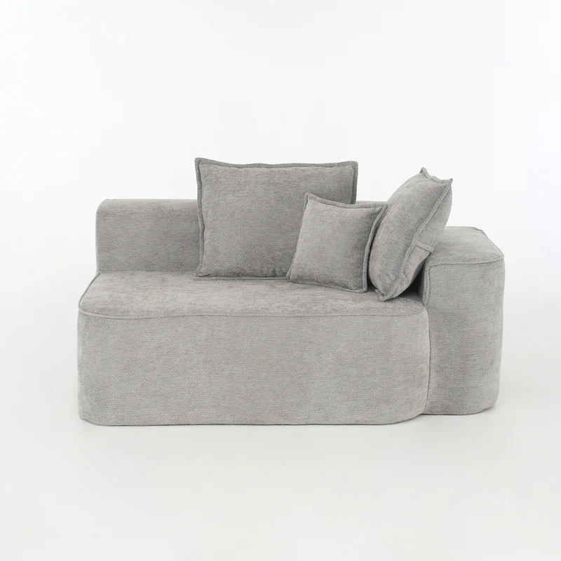 Canapé 2 places sans montage chenille gris clair, poches latérales, assise moelleuse PROCESS