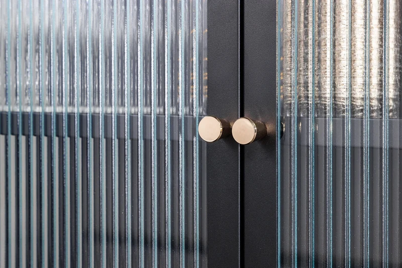 Vitrine moderne PARIS 110cm meuble buffet en verre nervuré noir doré