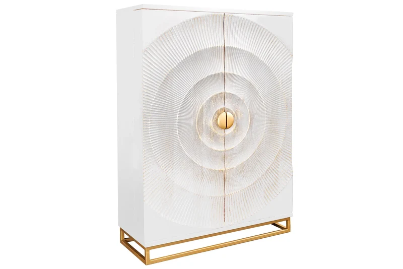 Meuble bar artisanal GOLDEN SUNSET 140cm or blanc en manguier massif