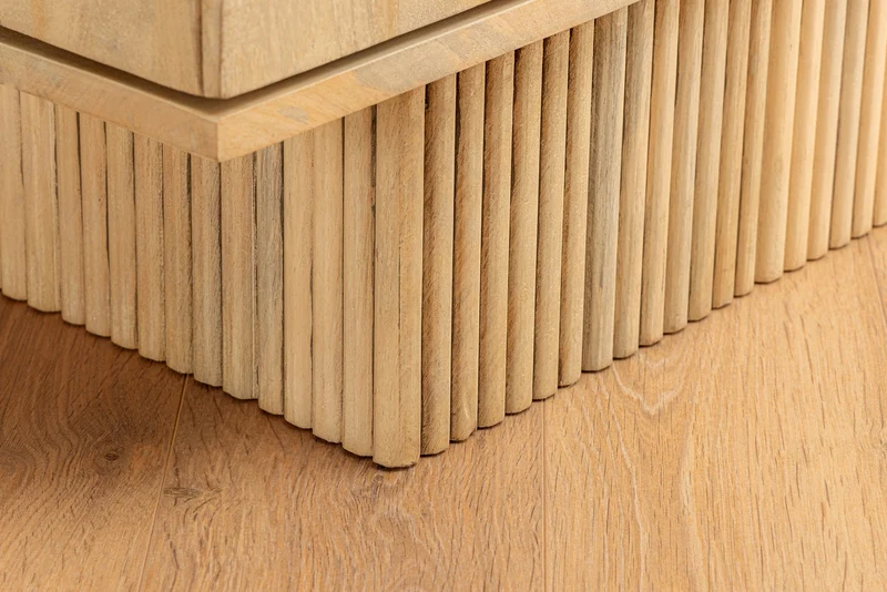 Meuble bar design ART DECO 140cm bois de manguier cérusé blanc façade 3D