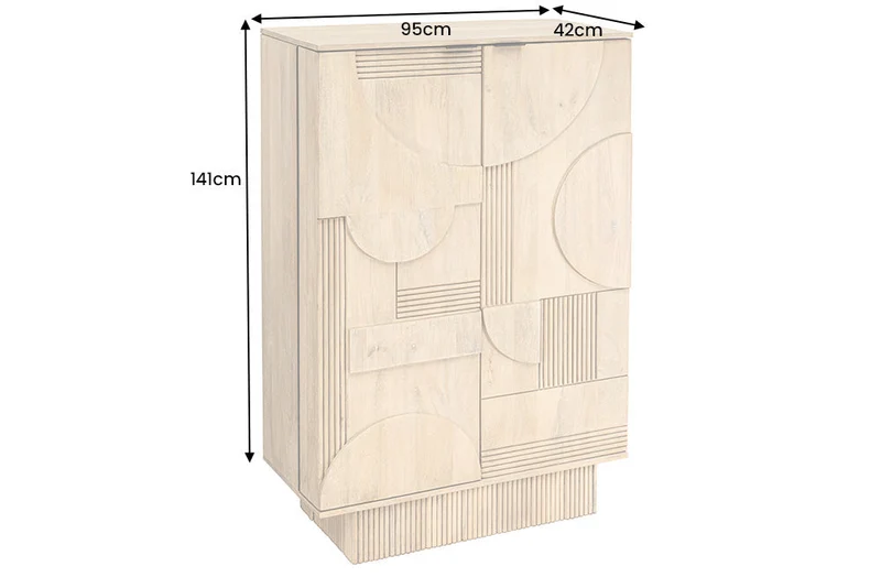 Meuble bar design ART DECO 140cm bois de manguier cérusé blanc façade 3D