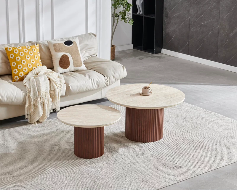 Table basse DUO céramique ronde noyer