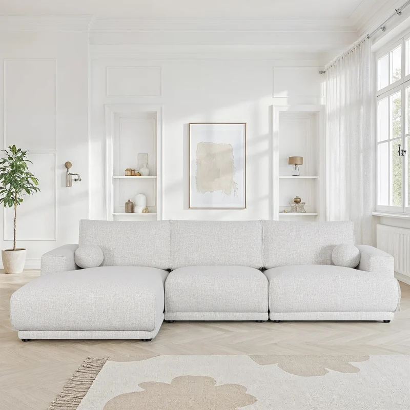 Canapé d'angle en tissu anti tache, 319x169xH89CM - SHIRLEY
