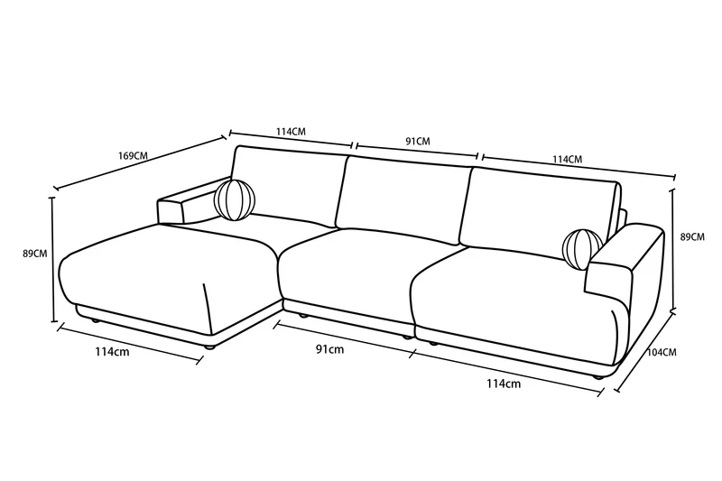 Canapé d'angle en tissu anti tache, 319x169xH89CM - SHIRLEY