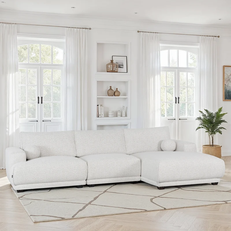 Canapé d'angle en tissu anti tache, 319x169xH89CM - SHIRLEY