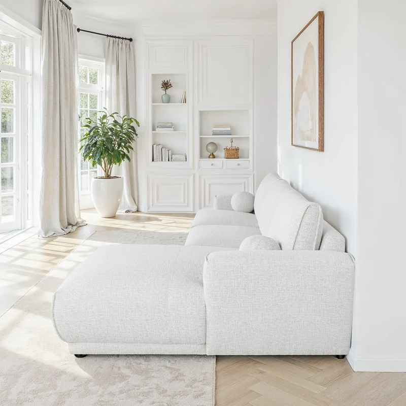 Canapé d'angle en tissu anti tache, 319x169xH89CM - SHIRLEY
