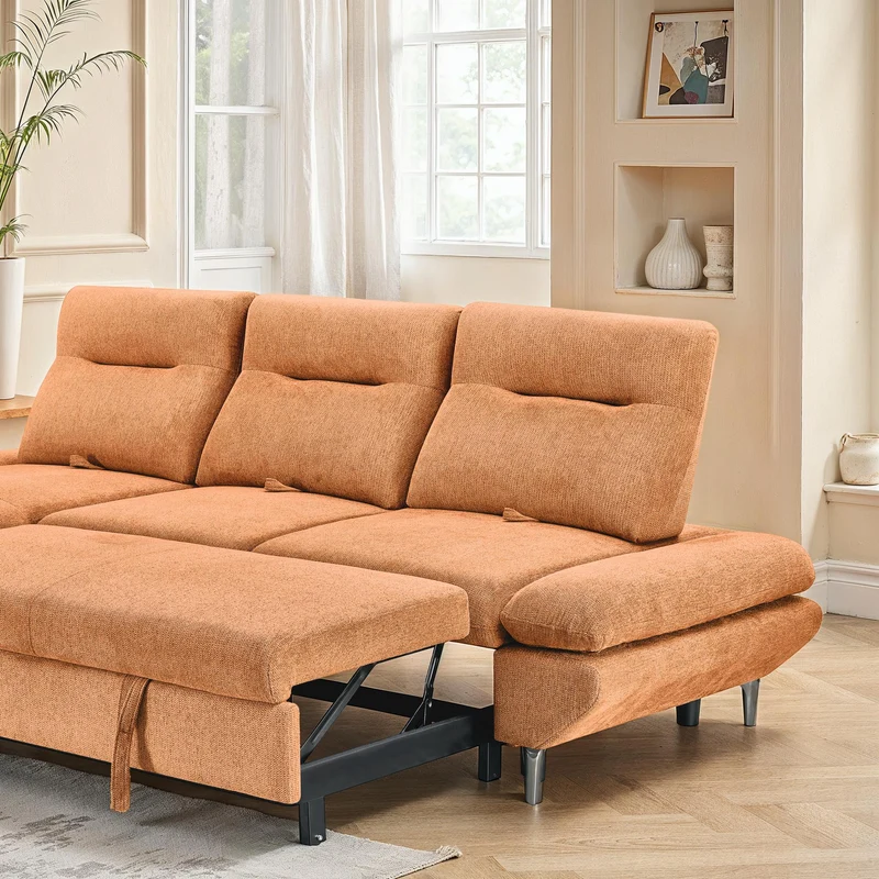 Canapé d'angle convertible avec coffre en tissu et dossier retractable, 267x161xH97CM - LAVINO