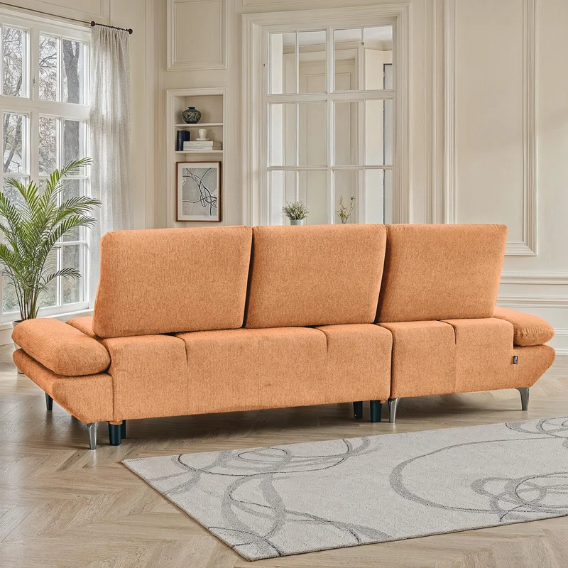 Canapé d'angle convertible avec coffre en tissu et dossier retractable, 267x161xH97CM - LAVINO