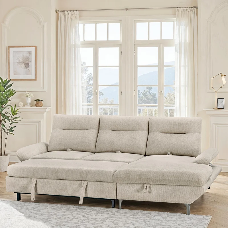 Canapé d'angle convertible avec coffre en tissu et dossier retractable, 267x161xH97CM - LAVINO