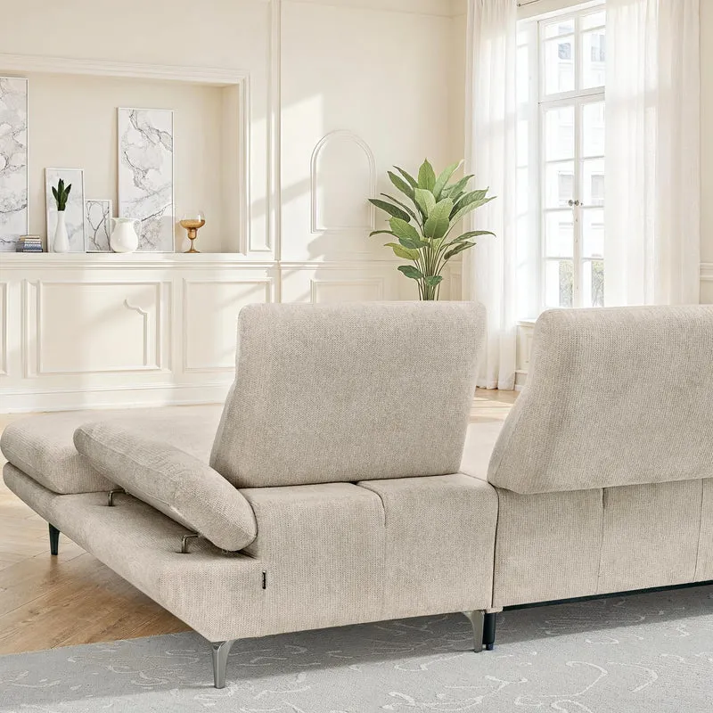 Canapé d'angle convertible avec coffre en tissu et dossier retractable, 267x161xH97CM - LAVINO