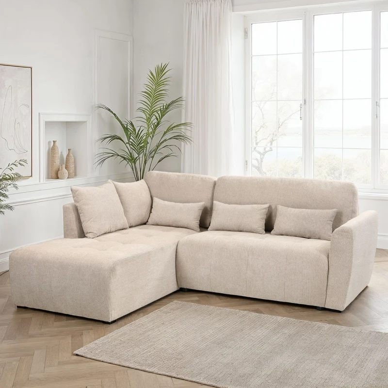 Canapé d'angle en tissu anti tache convertible, 241x214xH93CM - ENVY