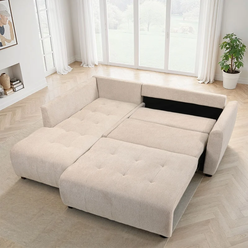 Canapé d'angle en tissu anti tache convertible, 241x214xH93CM - ENVY